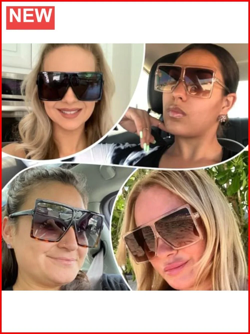 Oversized Square Sunglasses UV400 Protection Lightweight Polycarbonate Unisex